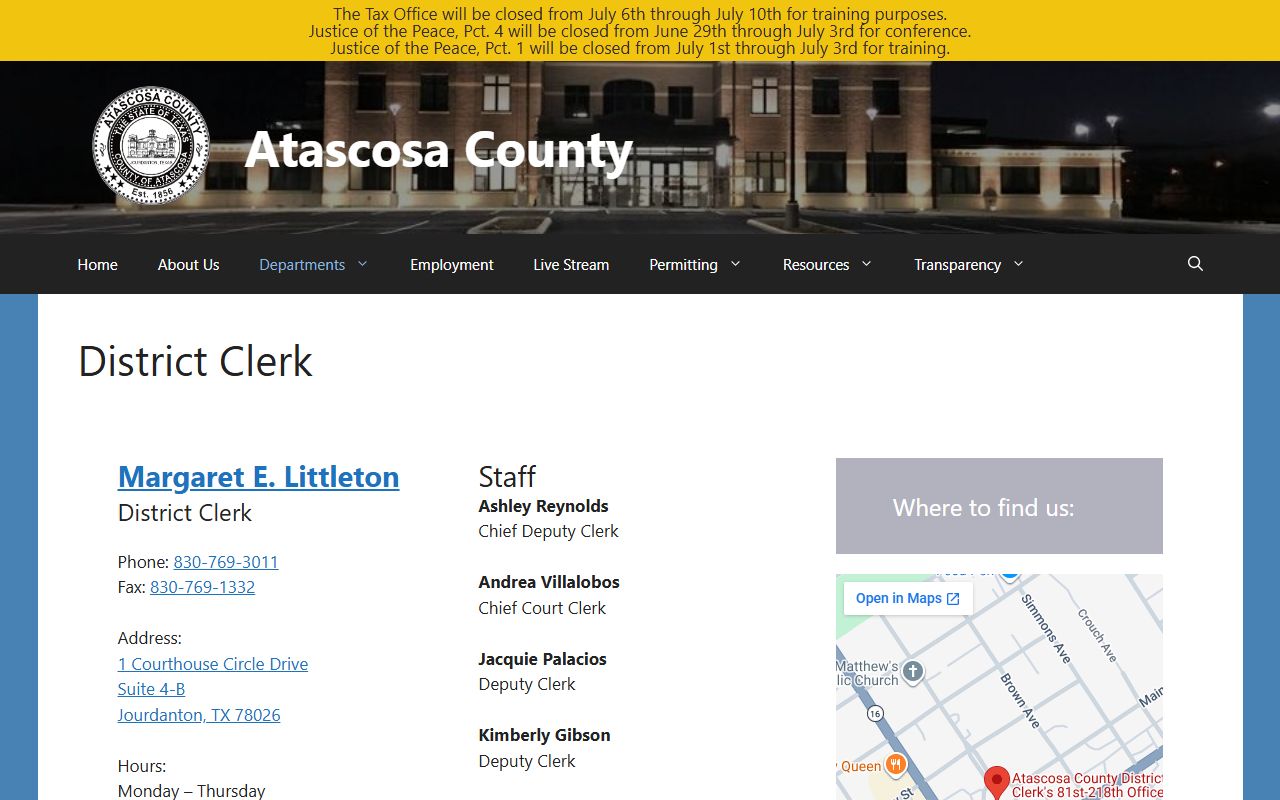 Atascosa County District Clerk court records page